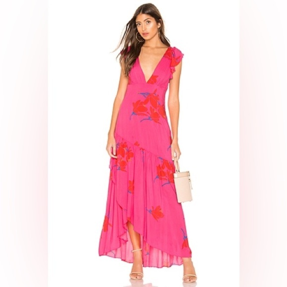 Free People Dresses & Skirts - Free People NWT She's a Waterfall Hot Pink Floral
Print Ruffled Maxi Dress Sz 4